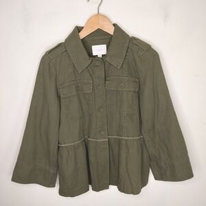 LOFT Jacket Peplum Cotton Military Green Button up